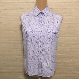 Crazy Cowgirl Lilac Purple Pearl Snap Floral Print I Sleeveless Collared Top Sm